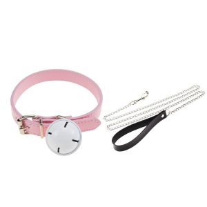 Adjustable PU Leather Bell Collar Traction Chain Maidservant Sex Toys For Adult