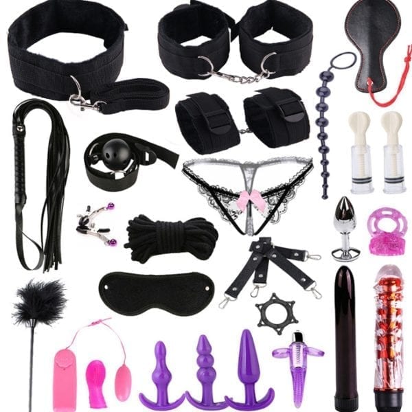 26pcs Nylon Leather Suit Sex Suit Plush Set For Couple Adult Sex Erotic Adult Toys