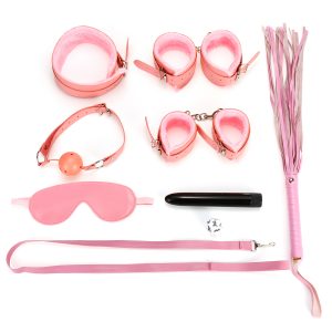 8pcs Bondage Restraint Set Mask Collar Whip Hand Ankle Cuffs Vibrator SM Sex Toys